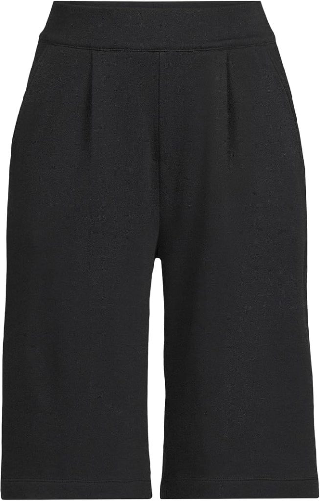 Women’s High‑Rise Elastic Waist Pleated Wide‑Leg Culottes, Mid‑Length Capri Shorts with Side Pockets