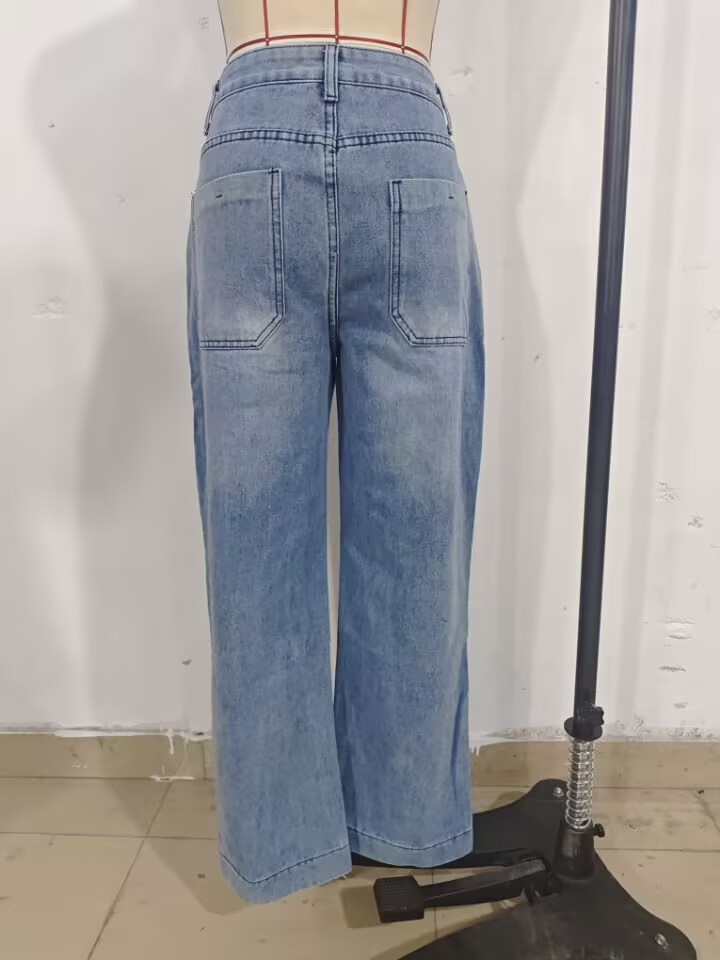Women High Waist Wide Leg Cropped Jeans - Image 2