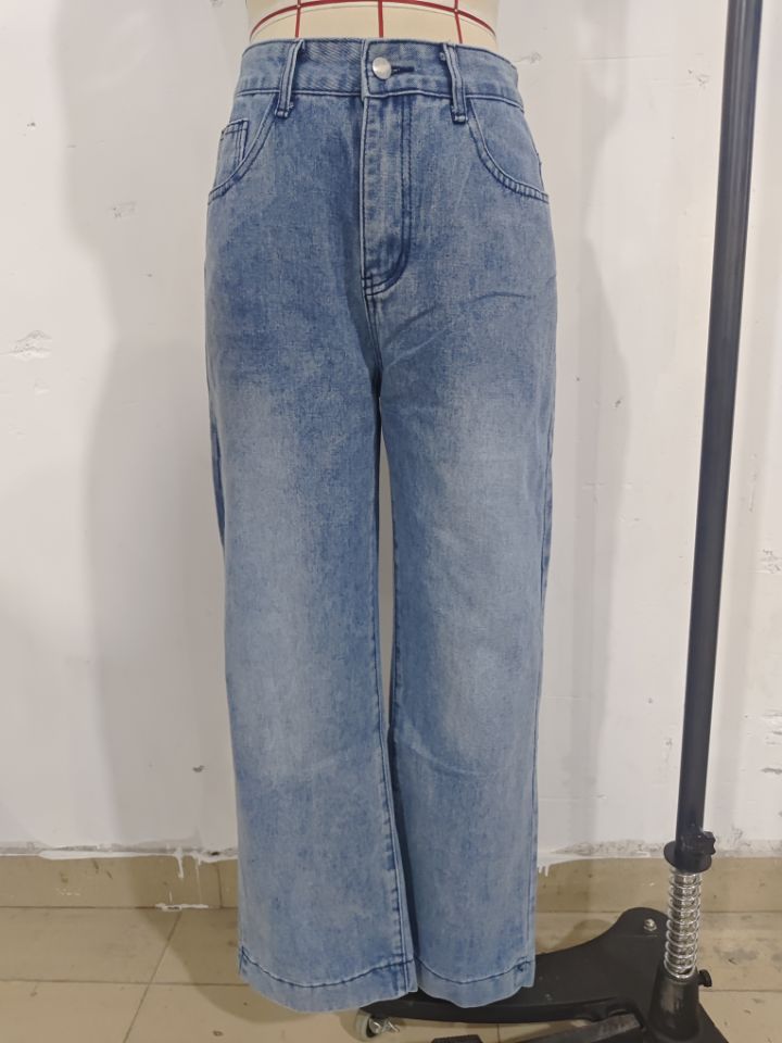 Women High Waist Wide Leg Cropped Jeans - Image 3