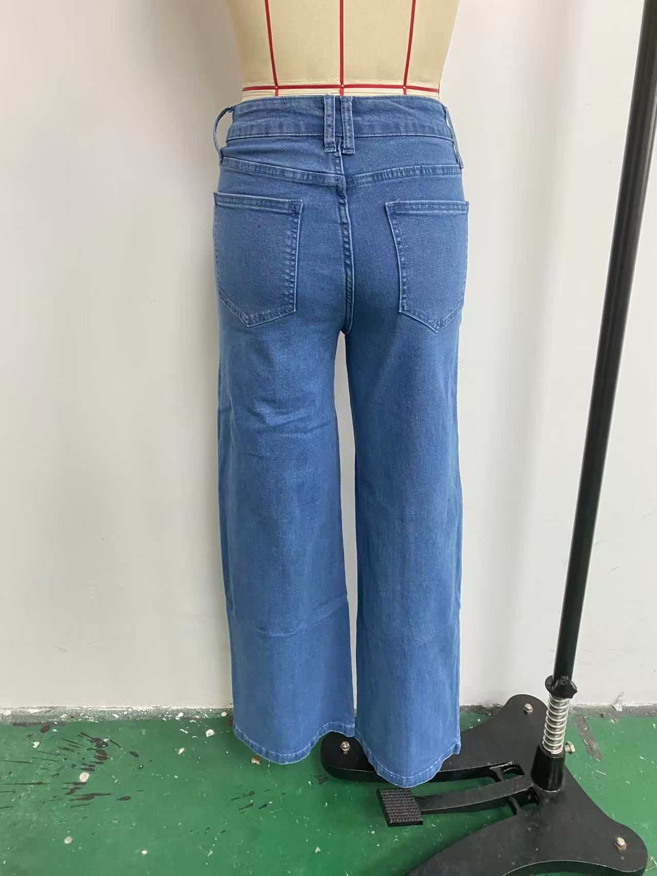 High Waist Panel Stitch Multi Pocket Wide Leg Denim Jeans - Image 2