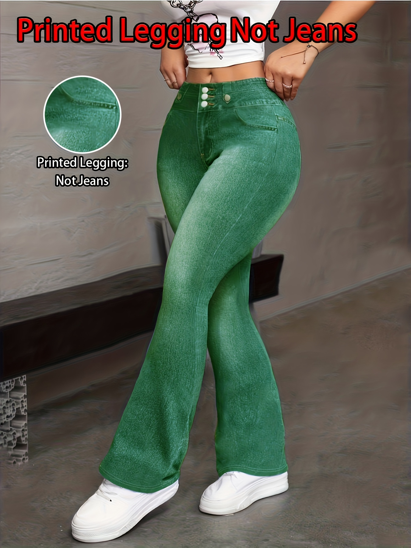 Women Denim Print Flare Leggings - Image 5