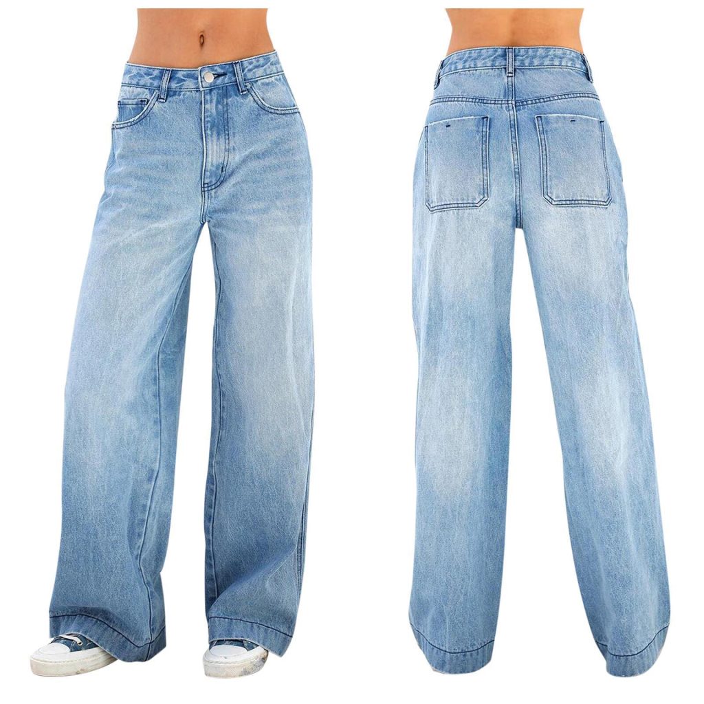 Women High Waist Wide Leg Cropped Jeans