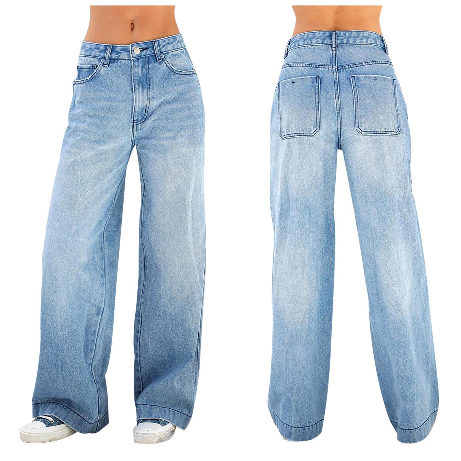 Women High Waist Wide Leg Cropped Jeans